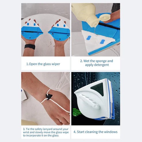 Magnetic Double-Sided Glass Cleaner – Window Cleaning Tool for Double-Glazed Windows | Strong Magnet Window Wiper for High-Rise & Home Use