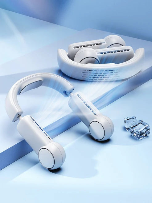 "Hands-Free Neck Fan – Portable Leafless Design, USB Rechargeable Air Cooler"