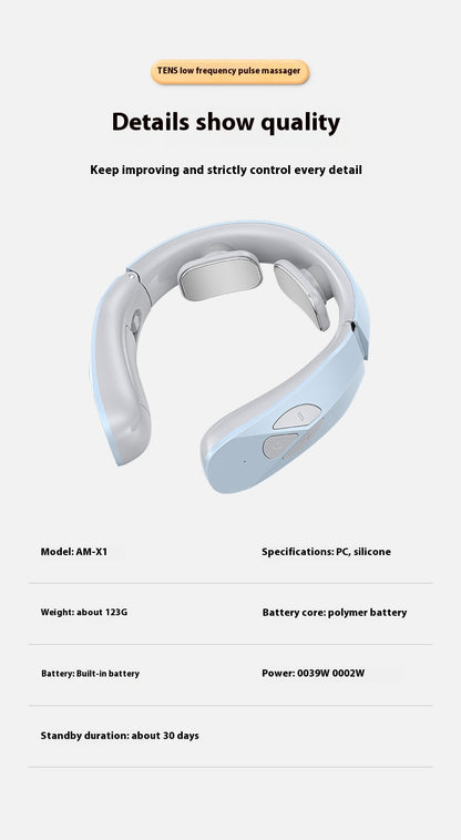 Electric Neck Massager EMS Pulse Rechargeable USB Cervical Traction Therapy Massage Stimulator Pain Relief Heating Function