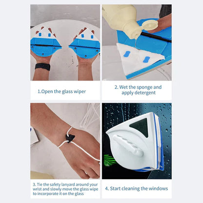 Magnetic Double-Sided Glass Cleaner – Window Cleaning Tool for Double-Glazed Windows | Strong Magnet Window Wiper for High-Rise & Home Use