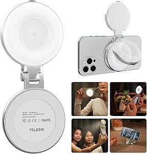 TELESIN LED Magnetic Selfie Light – Adjustable Brightness for Phone Cameras
